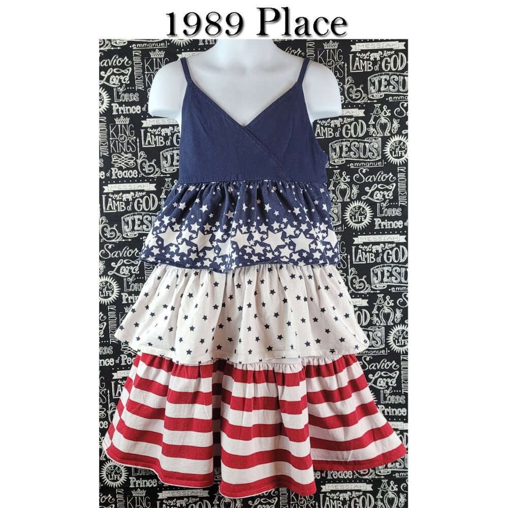 1989 Place 4th of July Patriotic Ruffled Dress Size Medium 7/8